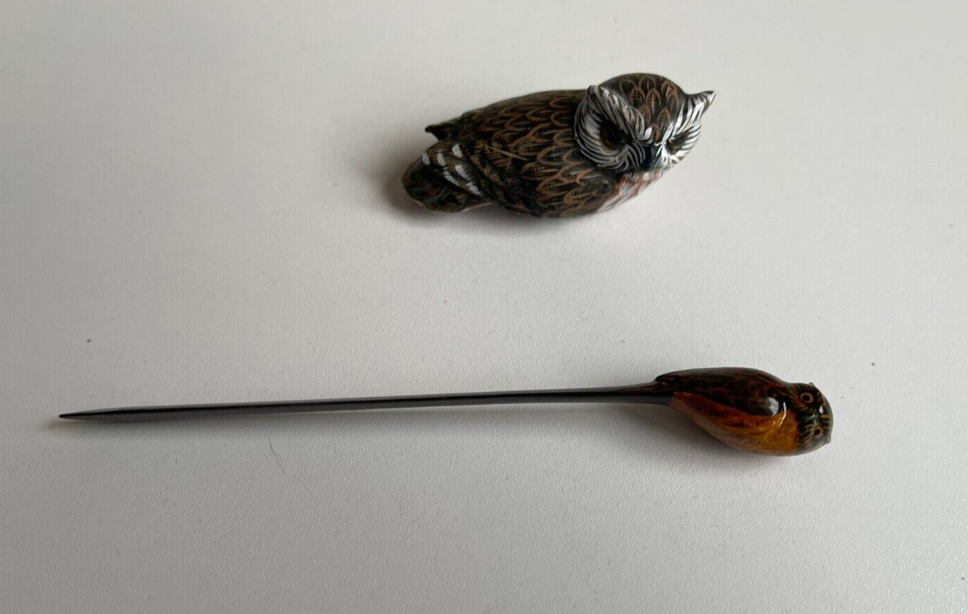 Vintage Small Hand Painted Wooden Owl and Lacquered Owl Letter Opener