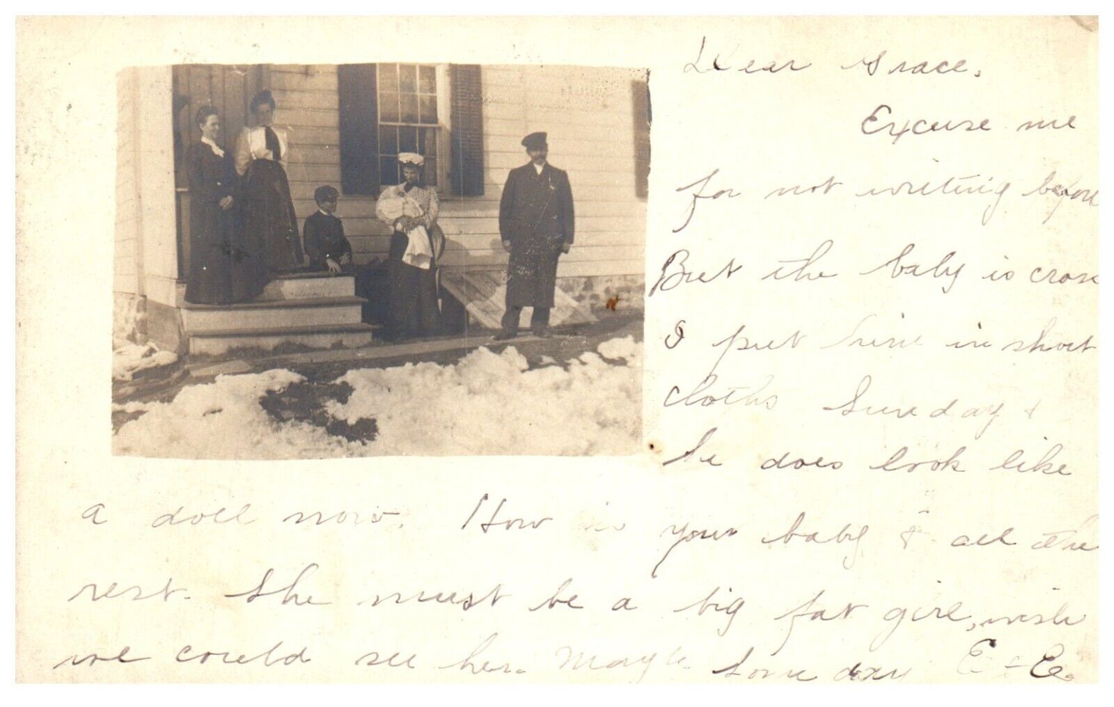 RPPC Family Portrait on Porch Snow Spring Valley New York March 20 1906 Postcard