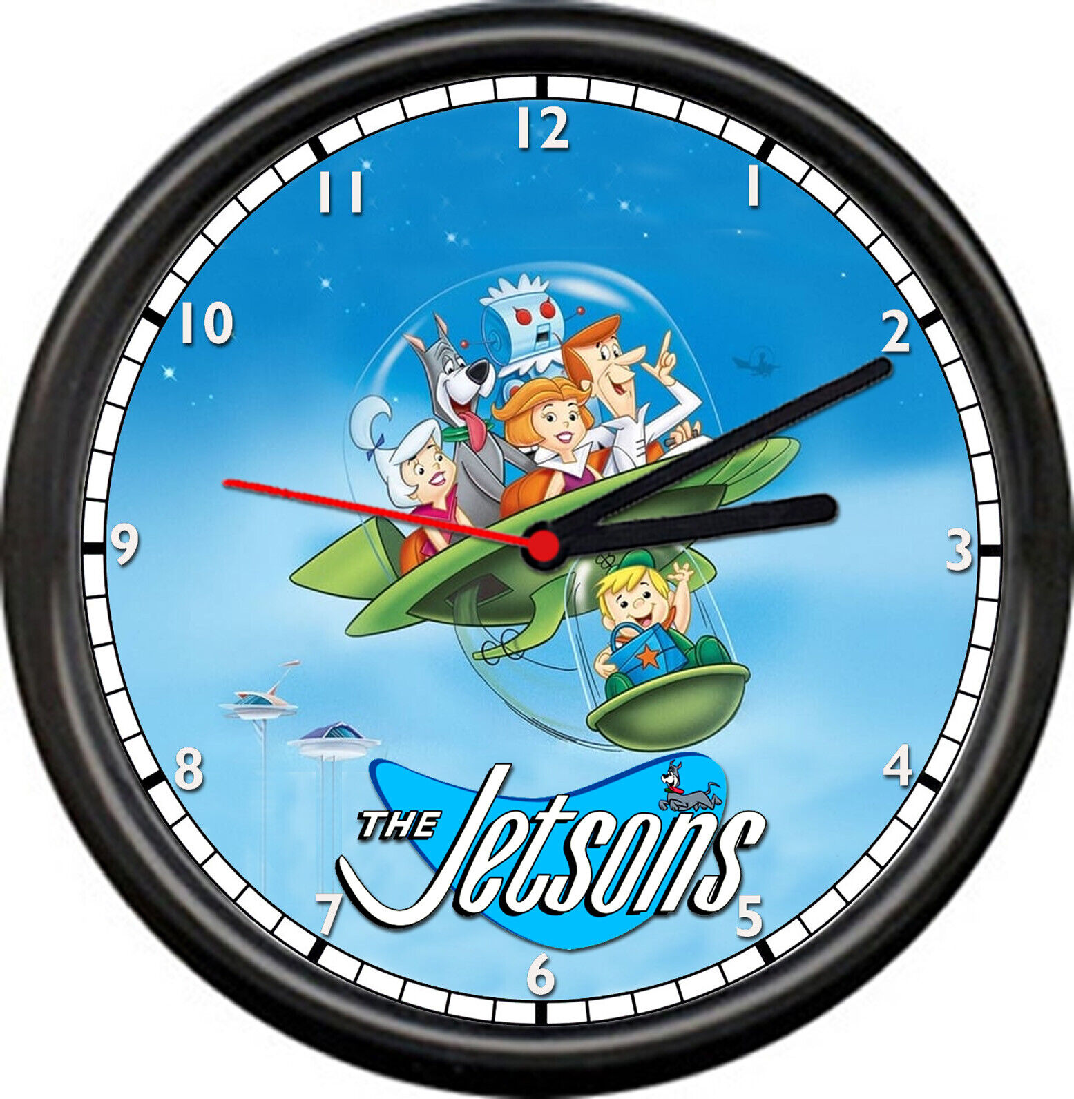 Jetsons George Jane Judy Elroy & Astro The Dog Flying Saucer Space Wall Clock