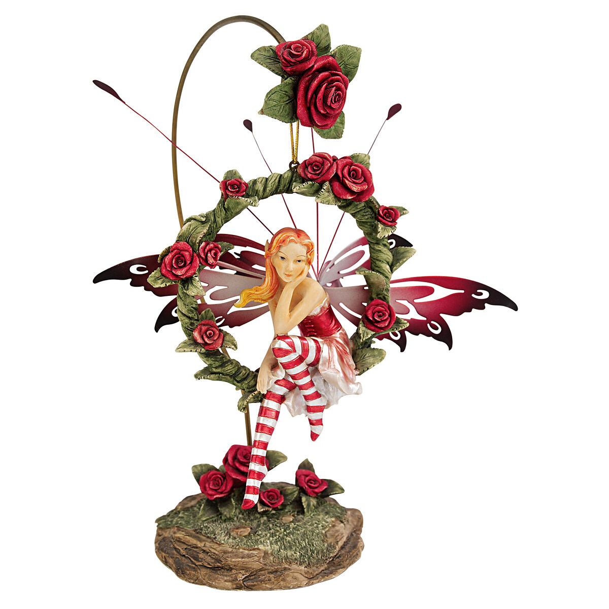 Roses in Bloom Mystical Magical Fae Fairy of the Rose Garden Sculpture w/ Stand