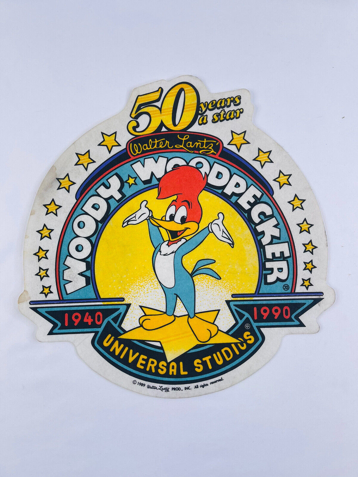 Vintage Walter Lantz Woody Woodpecker 50th Anniversary 1940-1990 Felt Display.