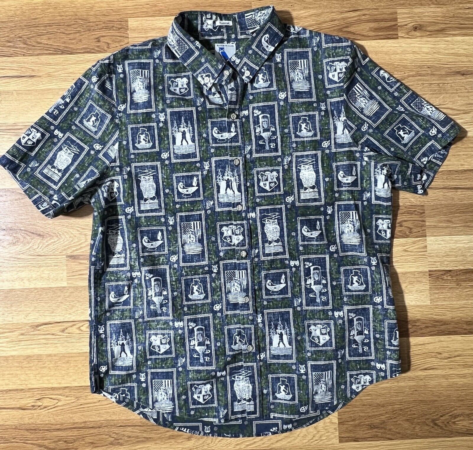 Very Rare Reyn Spooner Bohemian Grove Club Hawaiian Tshirt Sz L Member Shirt