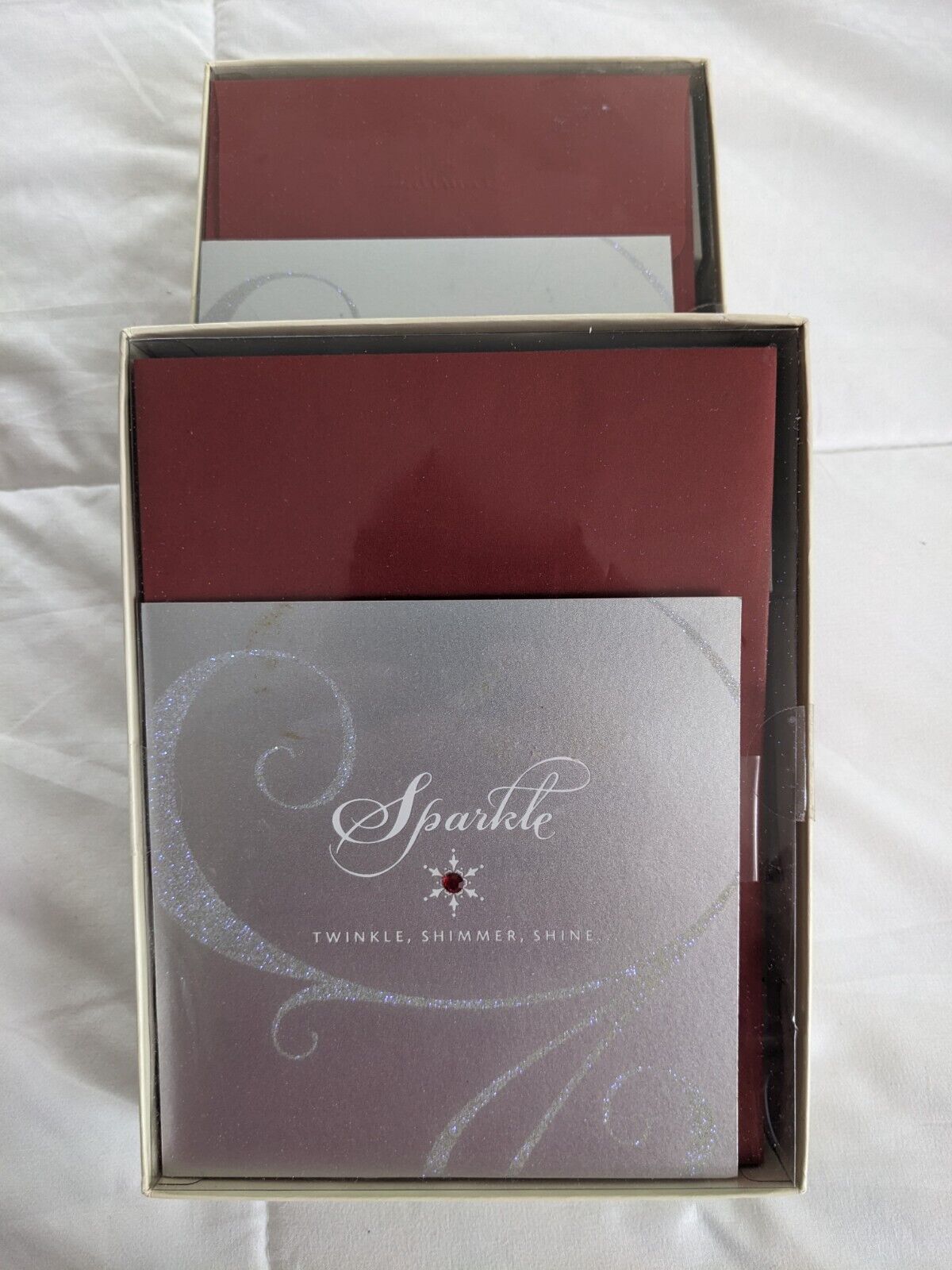 Hallmark Christmas cards-2 boxes, NEW, Silver with red bead. Each B0x 12 cards.
