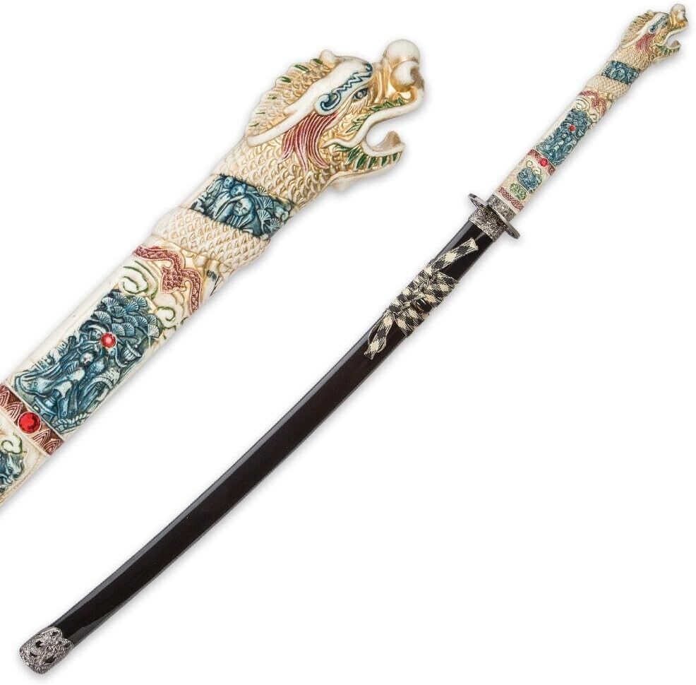 Highlander Open Mouth Dragon Katana with Black Lacquered Scabbard - 1045 High Ca