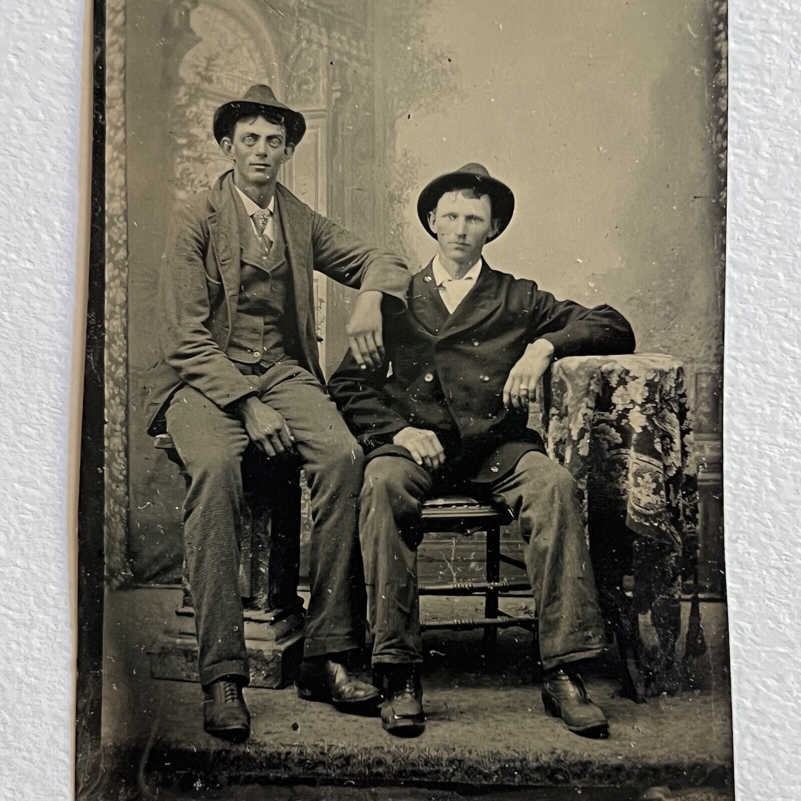 Antique Tintype Photograph Handsome Dapper Young Men Sharp Dressers Affectionate
