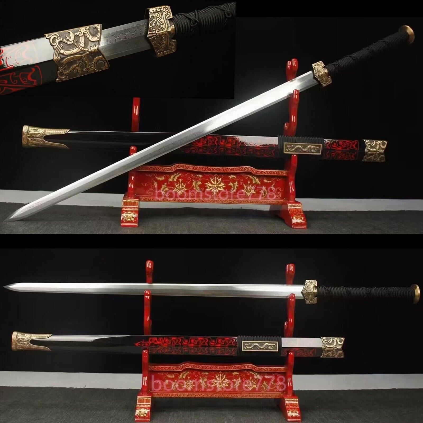 High Grade Battle Ready Chinese Sword Han Jian Damascus Folded Steel Sharp Cut