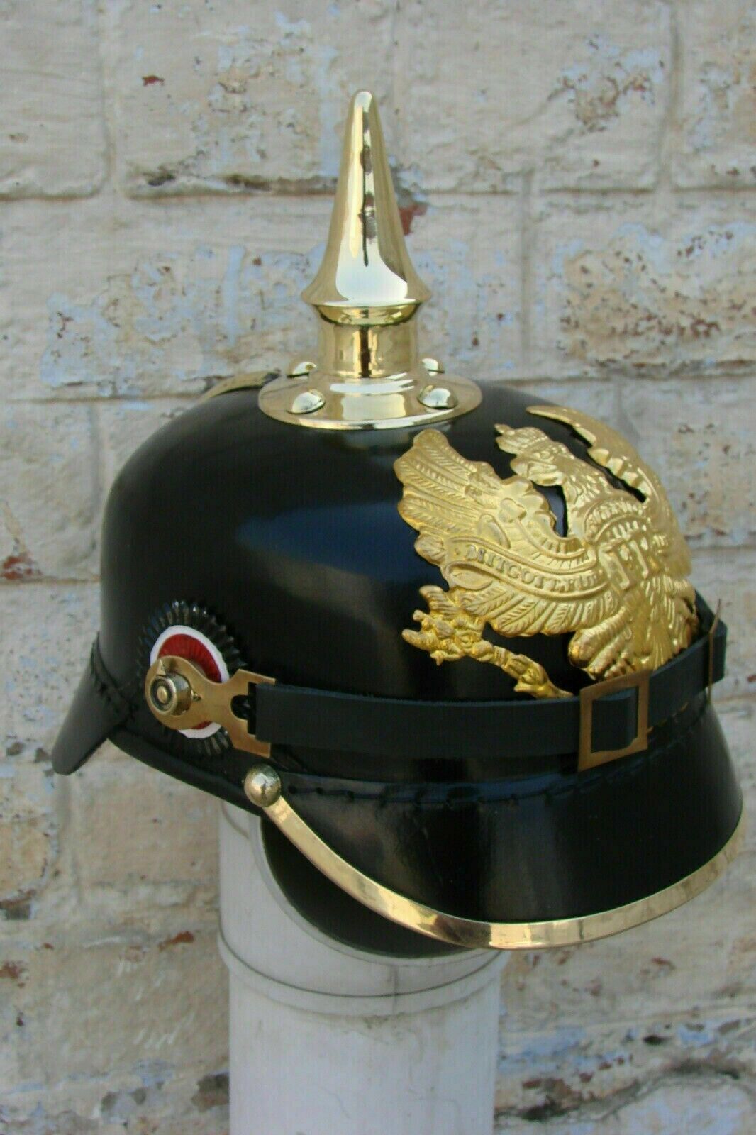 Prussian Leather Helmet FR German Pickelhaube Officer Costume Dress Hat WWI WWII