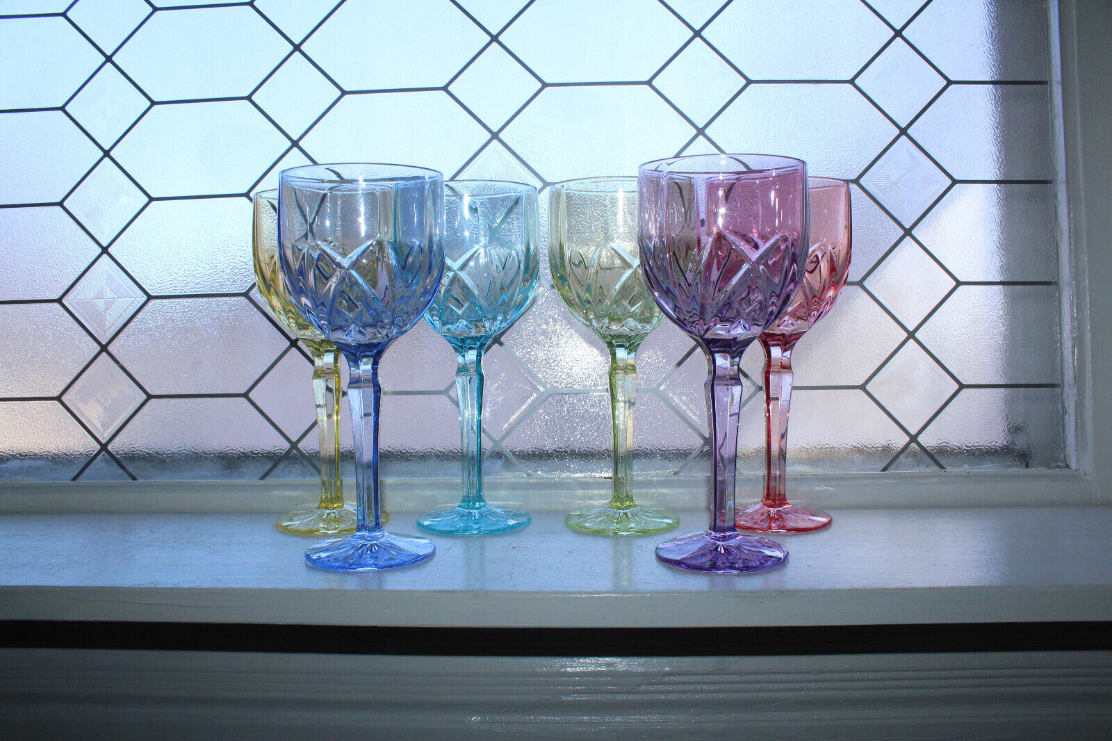 6 Waterford Marquis Crystal Brookside Pastel Wine or Water Goblets