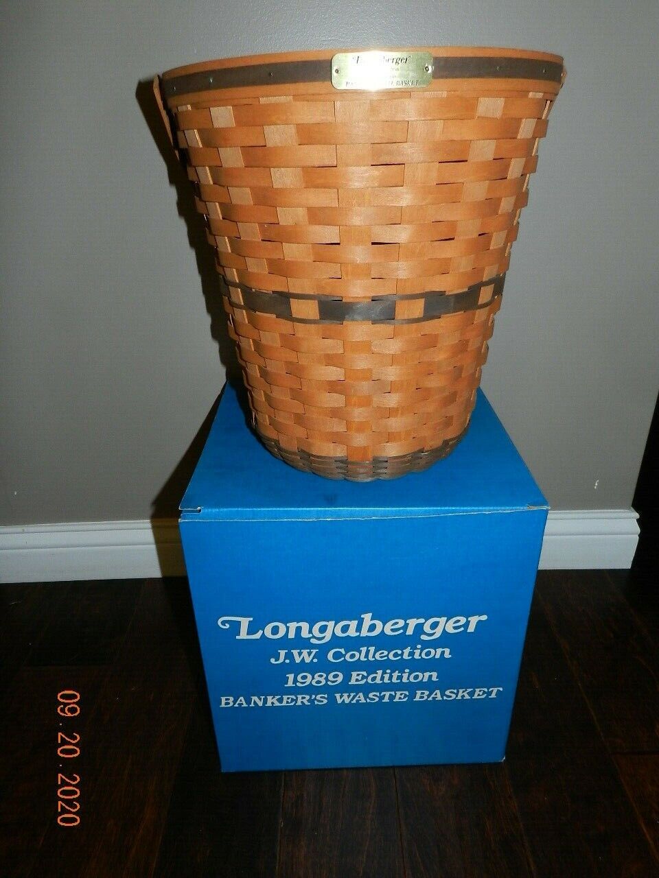 Longaberger 1989 JW Collection Bankers Waste Basket unused 