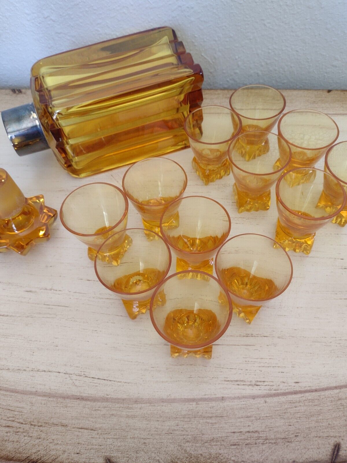 Antique German Liquor Carafe -Crystal 12 glasses