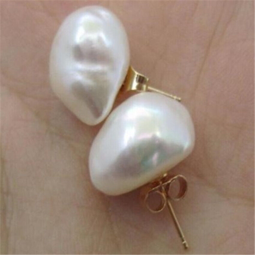 11-12MM white Baroque freshwater pearl flawless pearl earrings Women Fashion