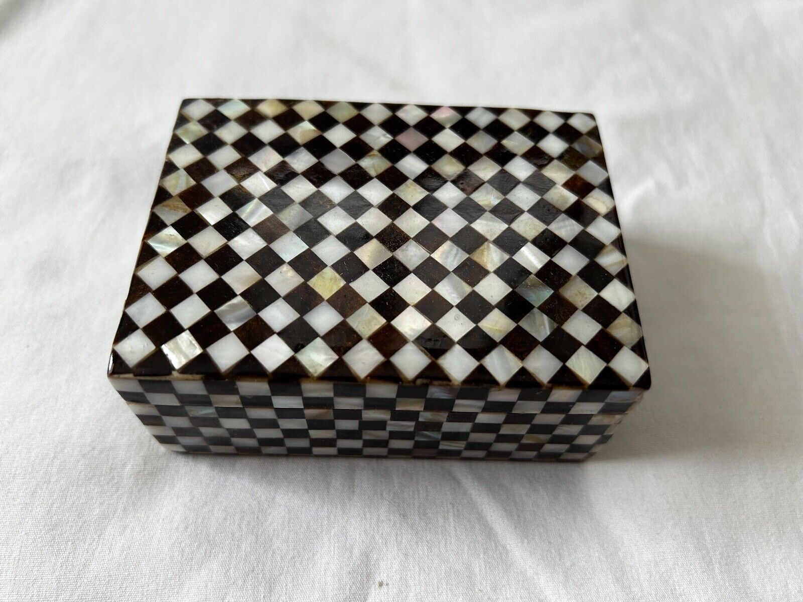 Egyptian Inlaid  Jewelry Box Handmade Brown Mother of Pearl 3.5\