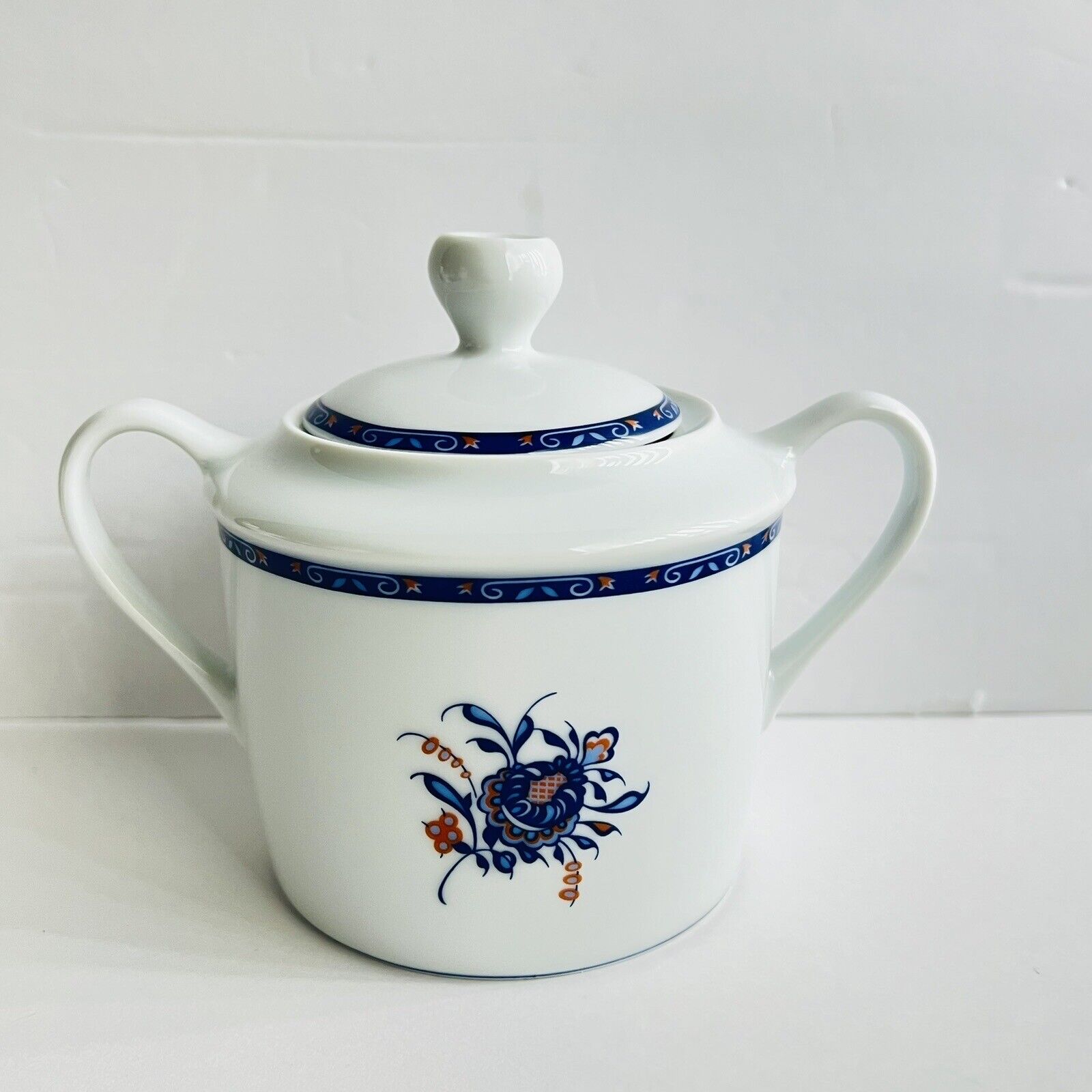 Ancienne Manufacture Royale Limoges France White Blue Sugar Bowl With Lid