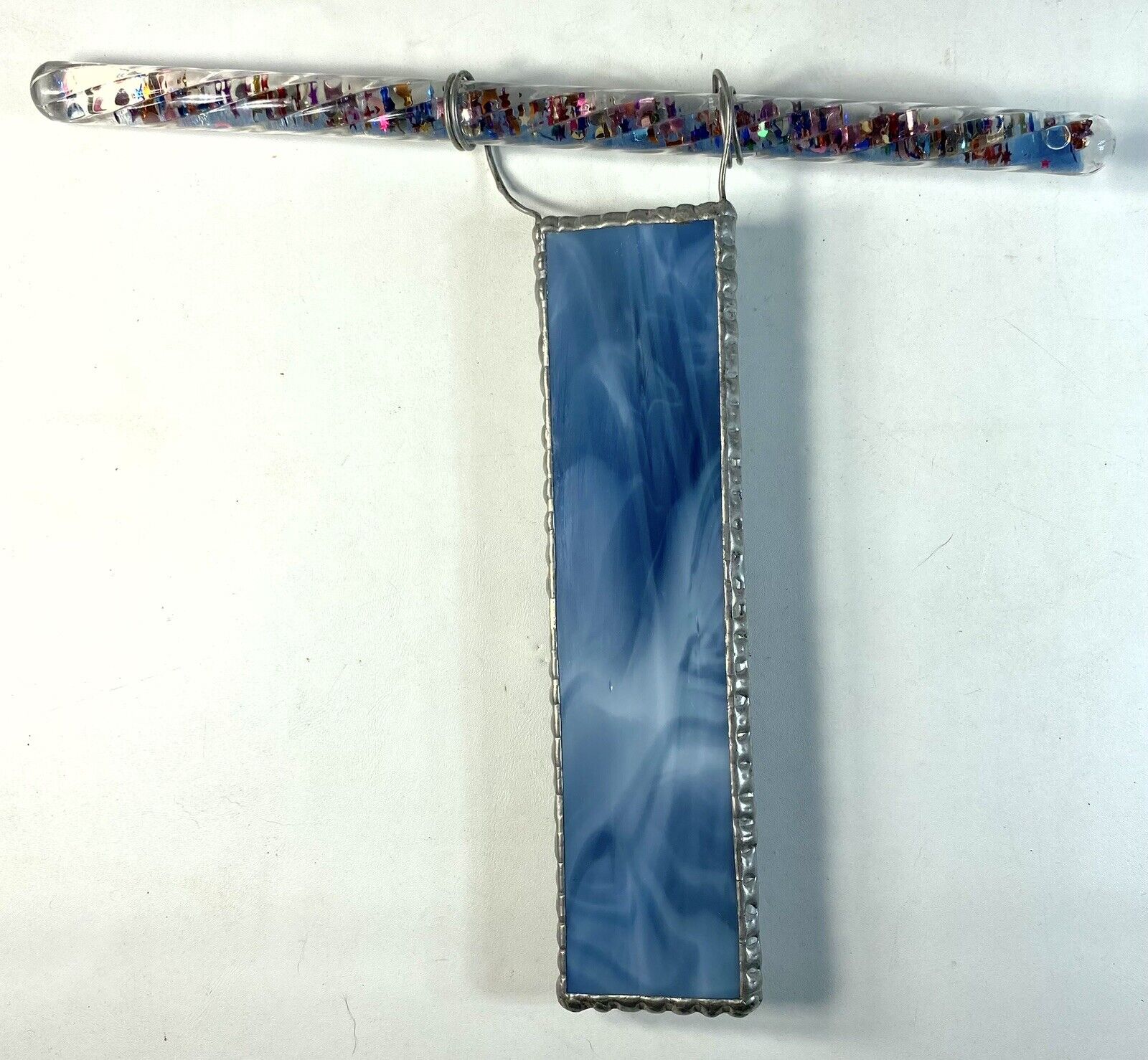 NICE Vintage Kaleidoscope Slag Art Blue Stained Glass Glitter Confetti Cylinder