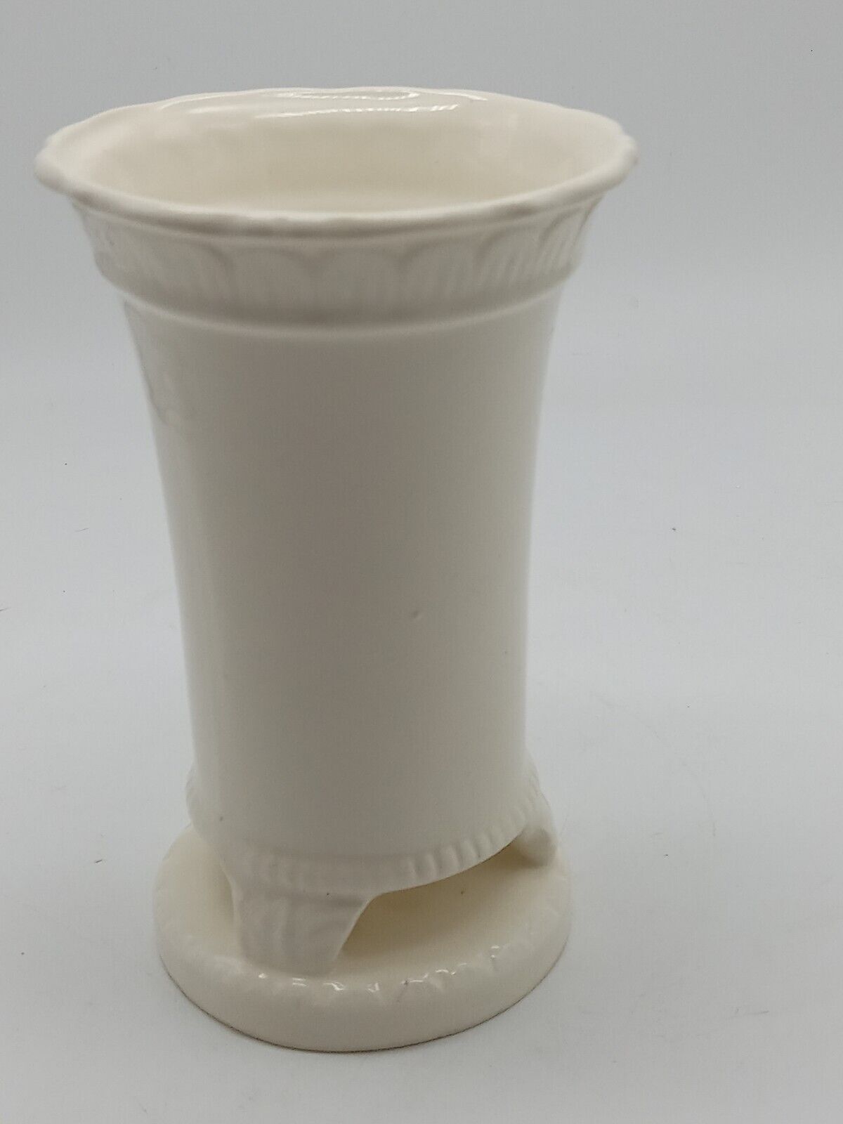 Vtg Japanese White Porcelain Vase/Brush Holder 1930s Cut Out Bottom 5 inch Tall