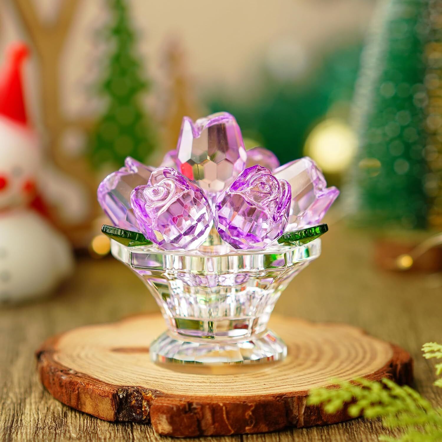 Figurine Love Flower Art Home Decor Crystal Small Modern Purple Carved Romantic
