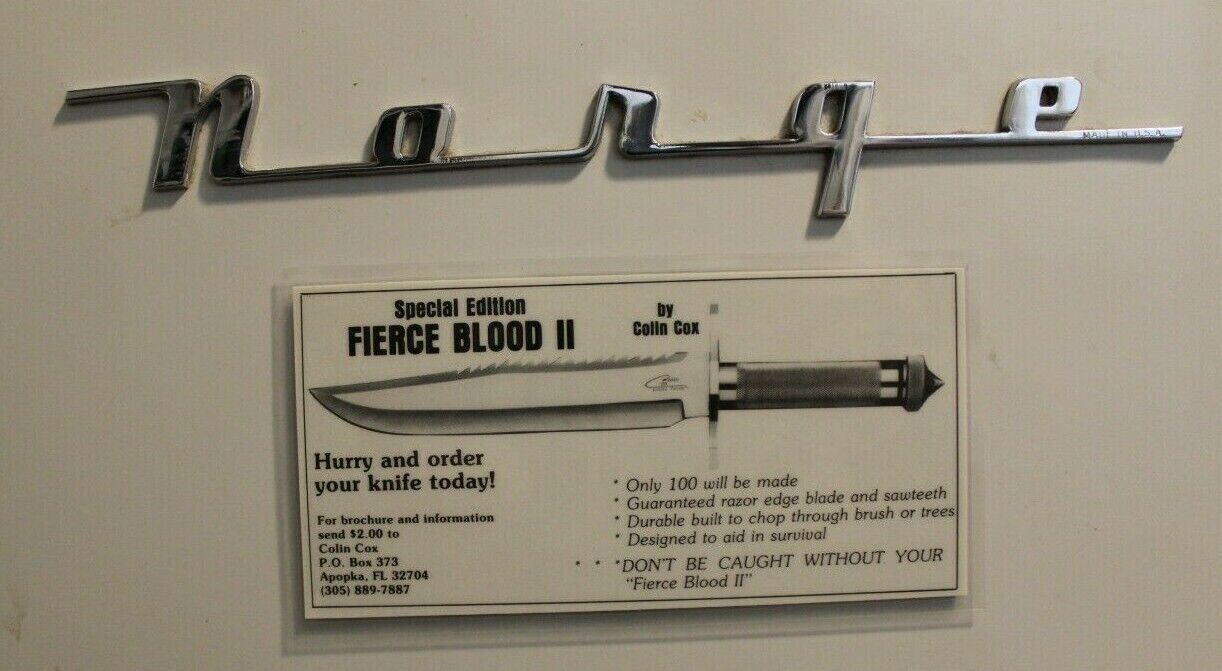COLIN COX HANDMADE RAMBO KNIFE FRIDGE MAGNET. 1986 VINTAGE AD. LILE INSPIRED