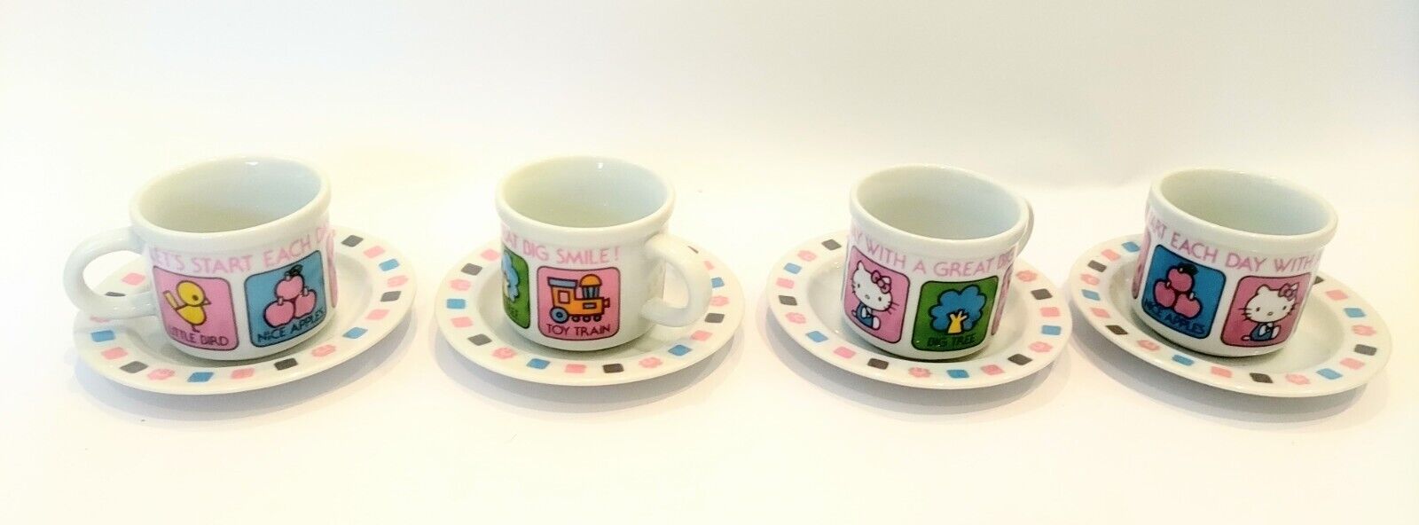 Sanrio 1976 Vintage Cup and Saucer Set of 4, Showa Retro, Rare, Made in Japan