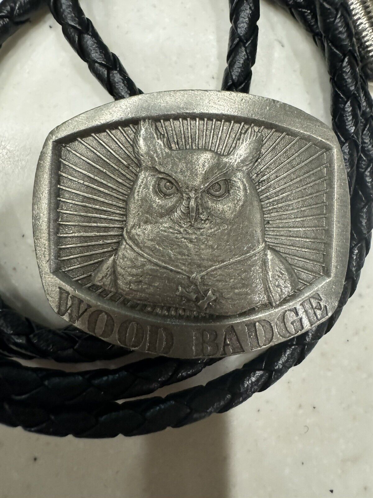 BSA Bolo Wood Badge Owl Pewter HTF