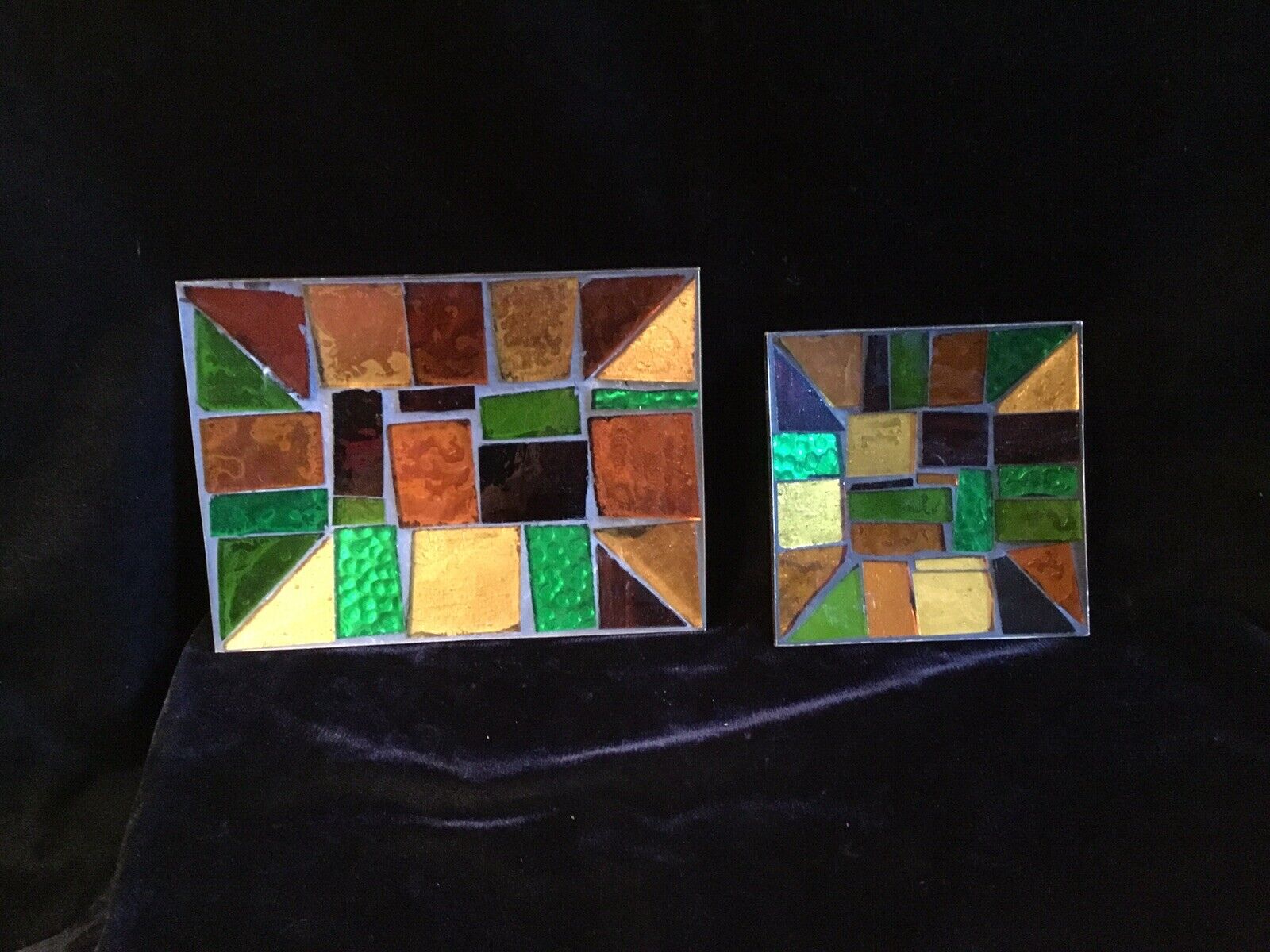 Vintage Mid Century Modern  Stained Glass  Mosaic Dishes (2)