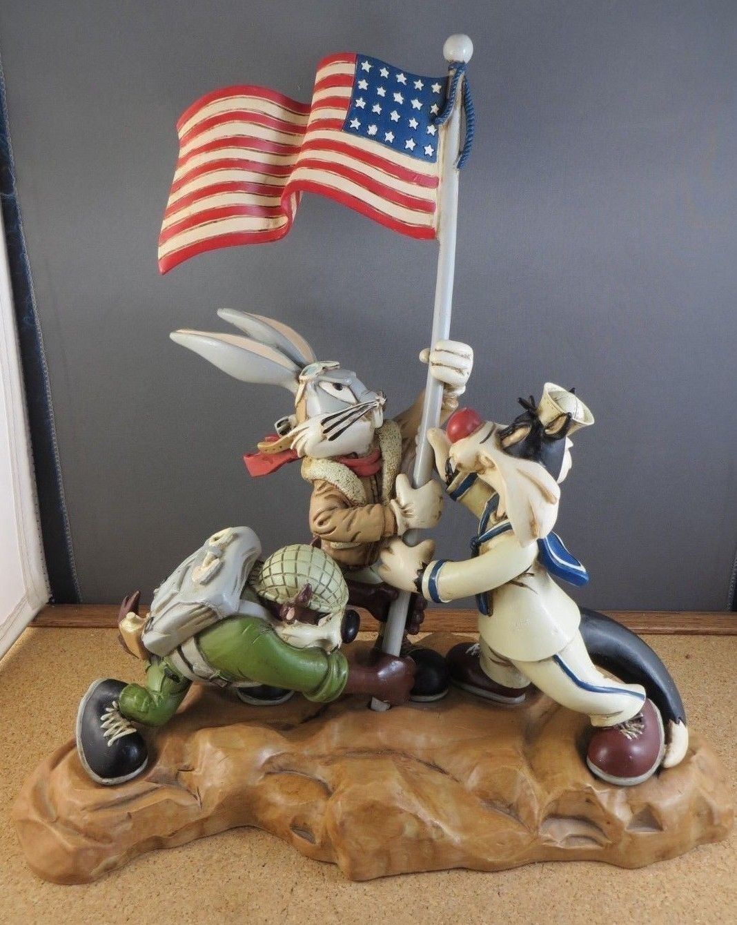 Extremely Rare Looney Tunes Bugs Bunny Taz Iwo Jima Victory Big Figurine Statue