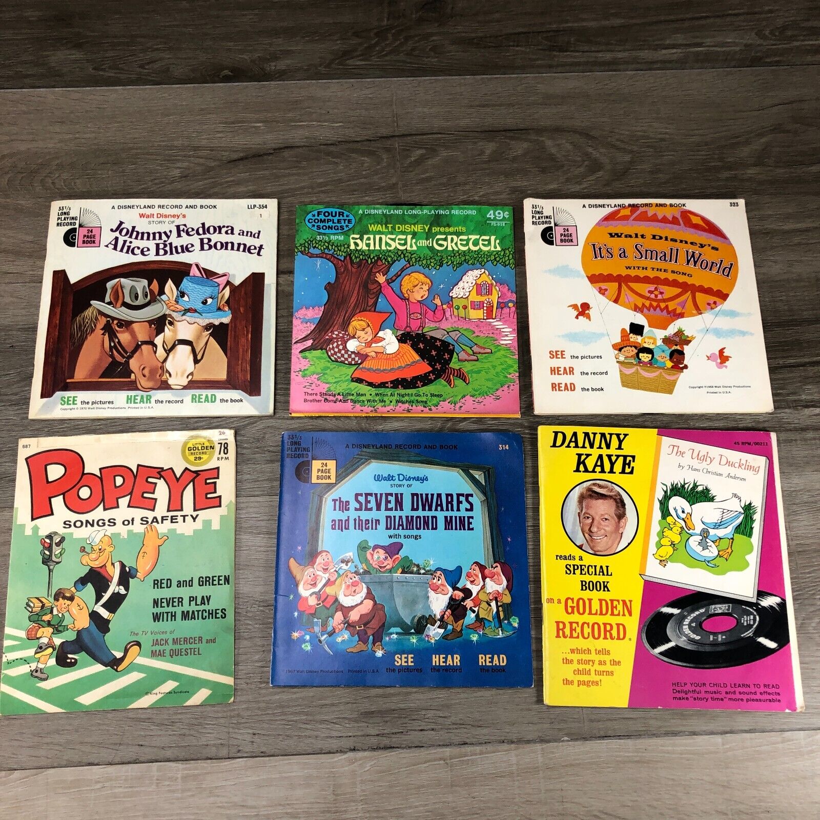 Walt Disney\'s and Popeye Book LP Record 33 1/3 5 Record Lot