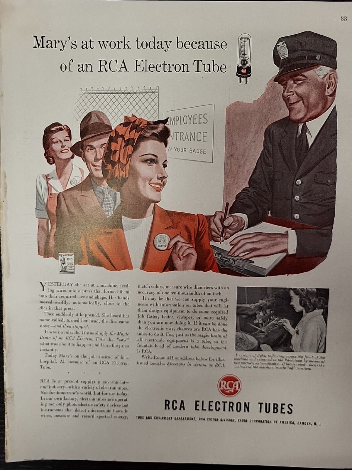 RCA Electron Tubes 1943 Fortune Mag WW2 Print Ad Women's Liberation War Bonds
