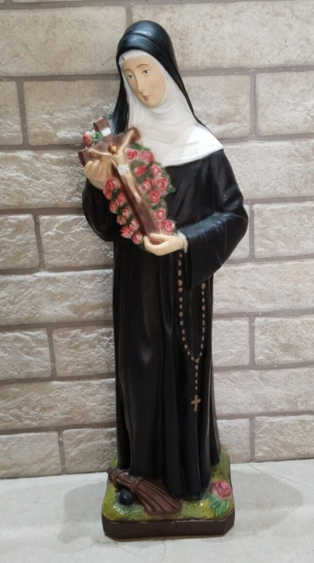 Very Big Antique Saint Rita Cascia Statue Roses The Forehead Wound Iconography