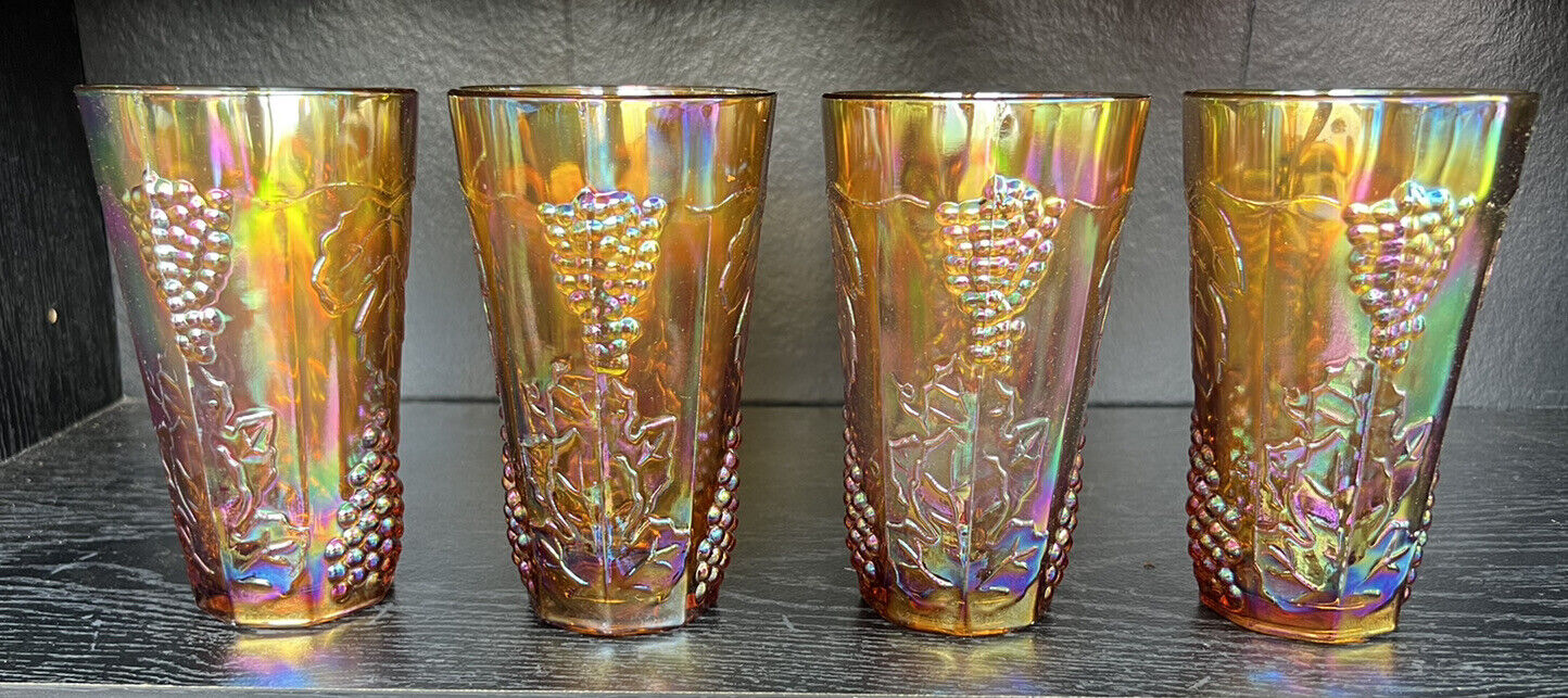 Rare, 1970\'s Iridescent Gold Harvest Indiana Glass Co. Coolers Set Of 4