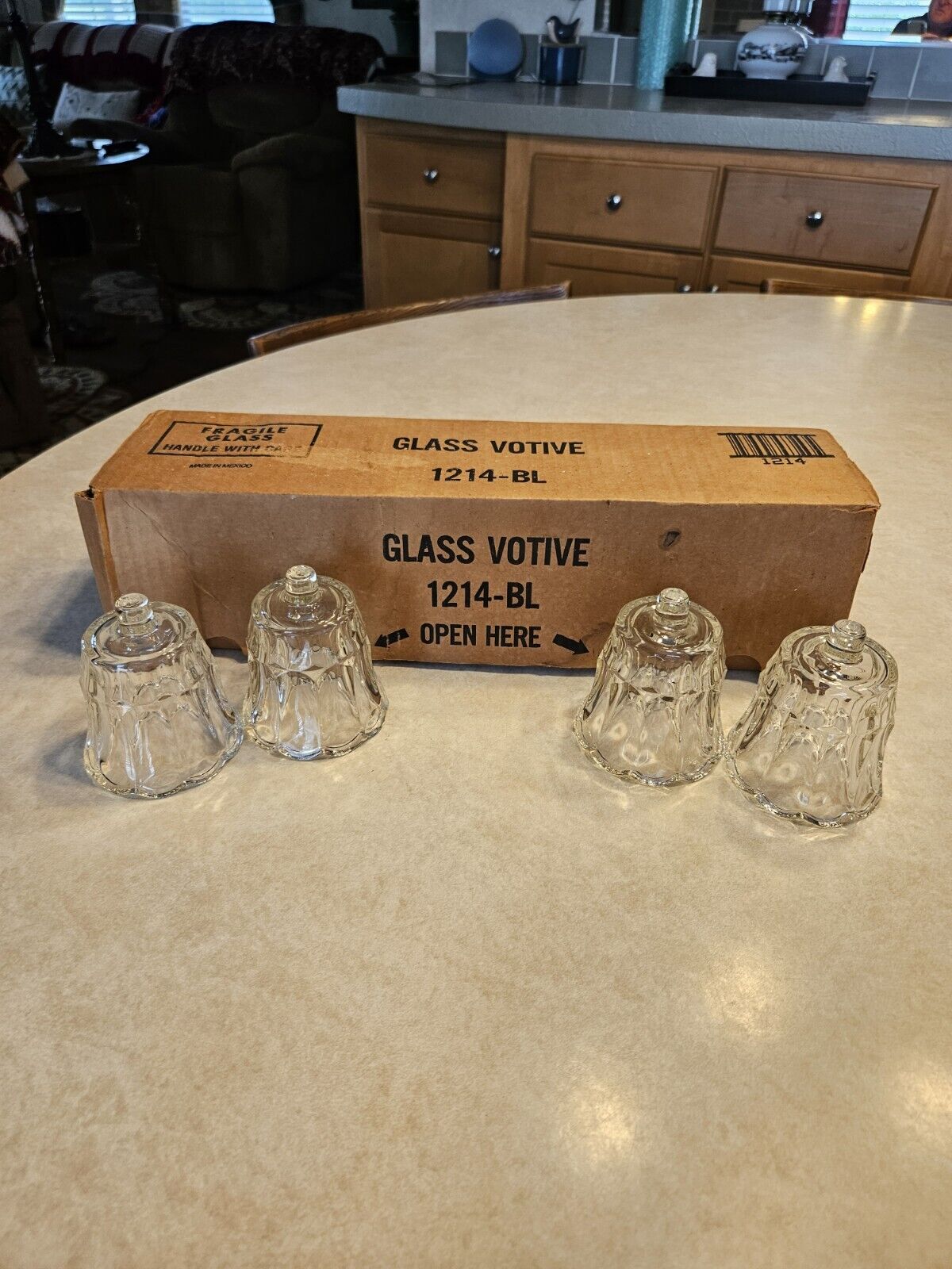 HOMCO Set of 4 Clear Ruffled Fluted Glass Peg Votive Cup Sconce Candle Holders 