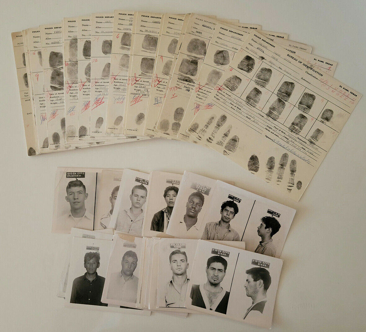 El Paso Police Department Criminal Fingerprint Cards and Mugshots - 1930s/60s