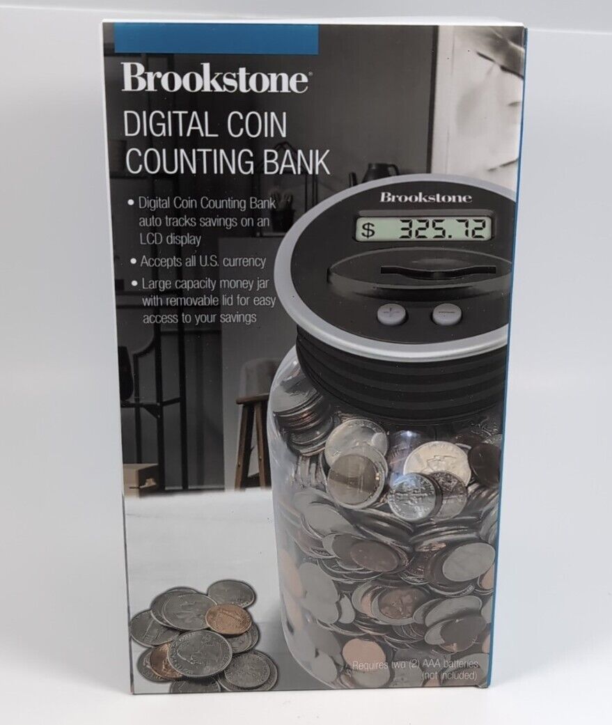 Brookstone Digital Coin Counting Bank w/ LCD Display Large Capacity Money Jar