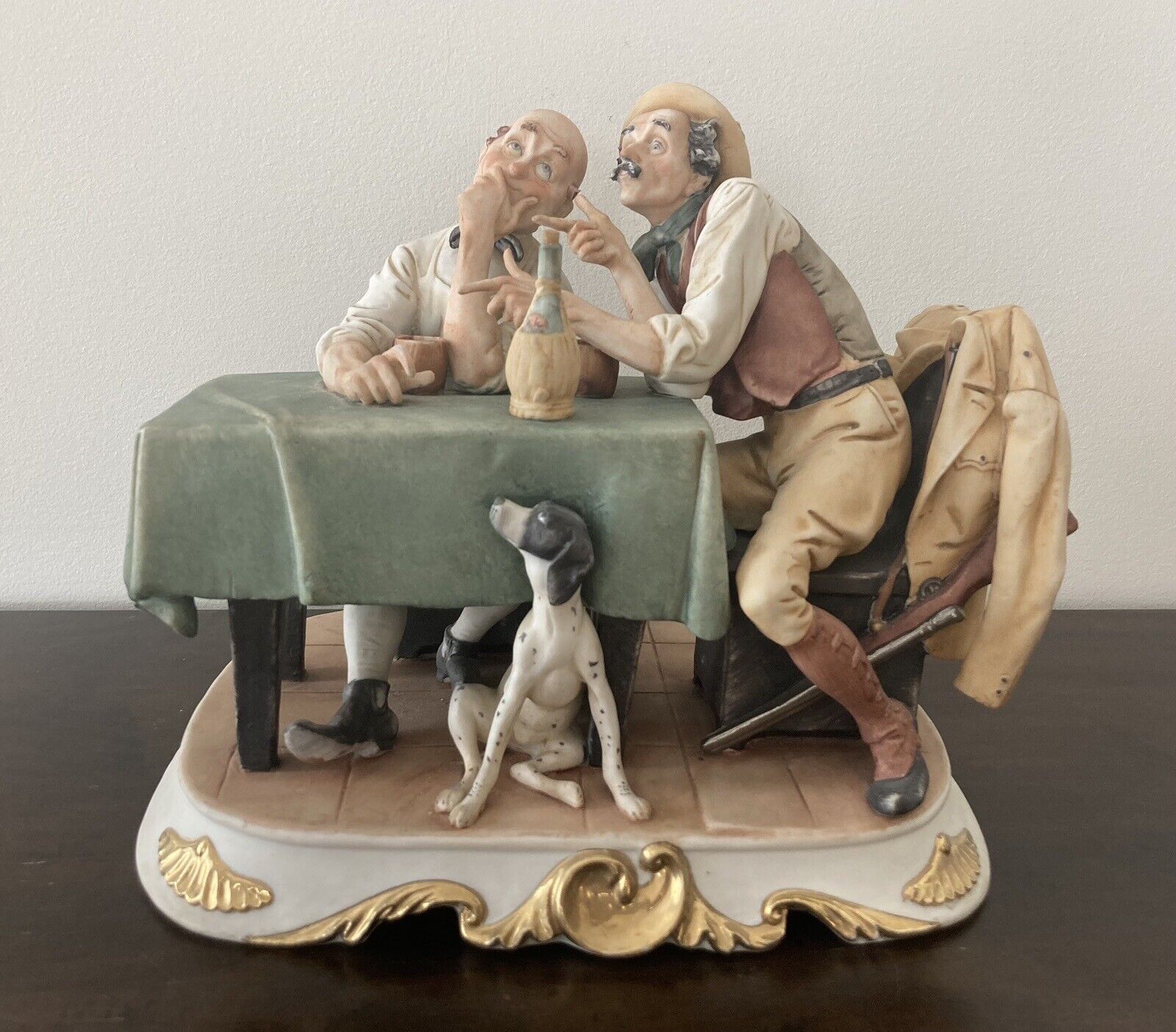 Vtg 'Hunting Tales' Arnart Capodimonte-Style Porcelain Figurine Barsato Men Dog