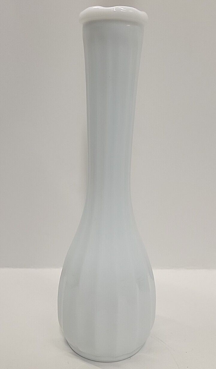 Vintage Milk Glass Vase Ribbed Marked CLG Co. 8.5 Inch Tall White Flowers Roses 