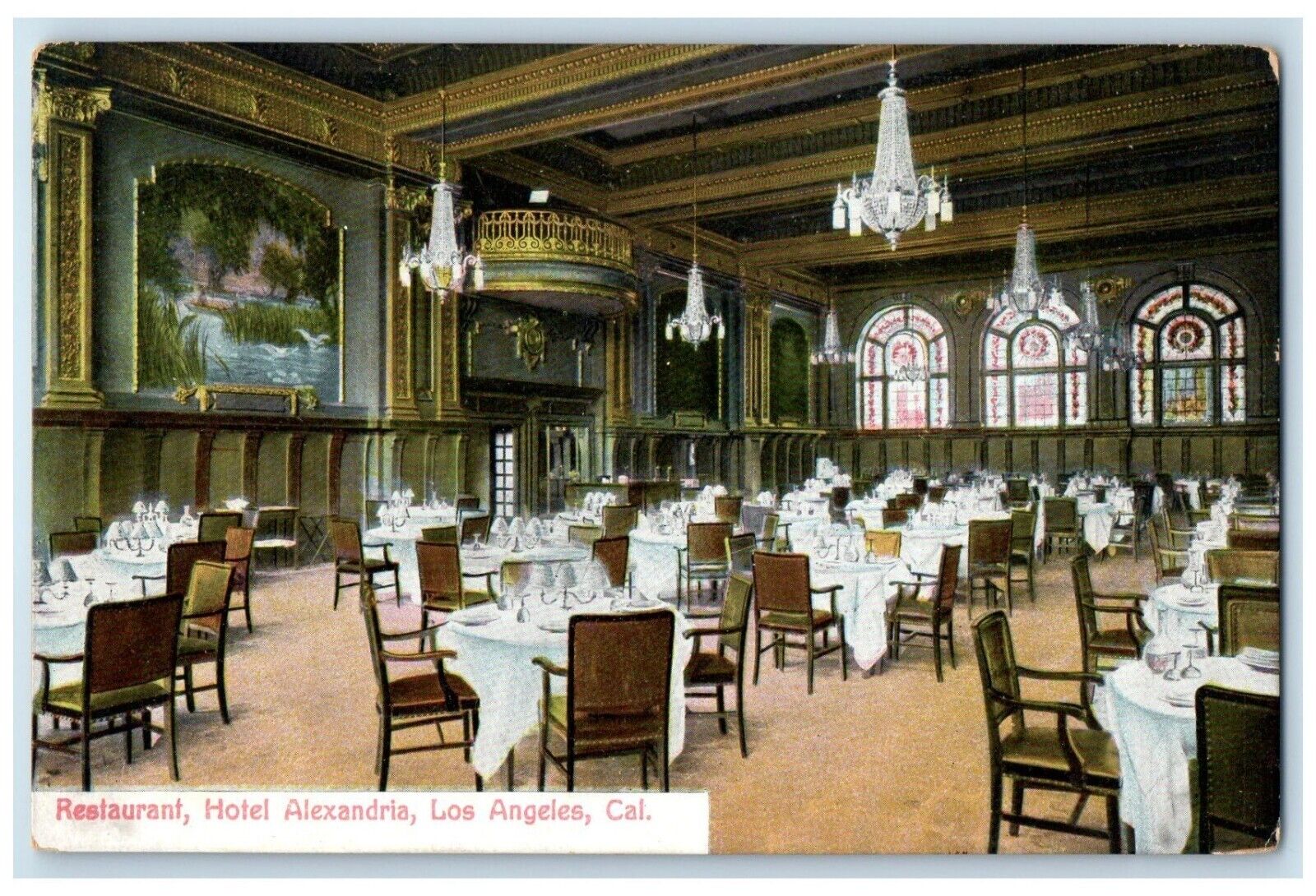 c1910 Interior View Restaurant Hotel Alexandria Los Angeles California Postcard