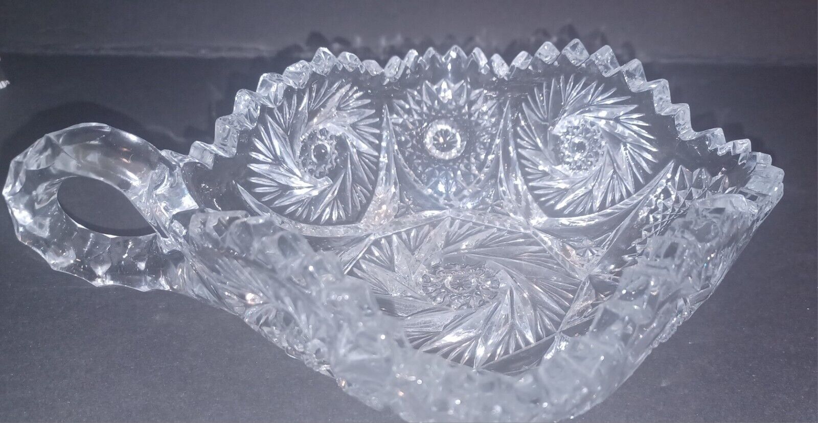 Vintage American Brilliant Period ABP Cut Crystal Dish Candy Nut With Handle