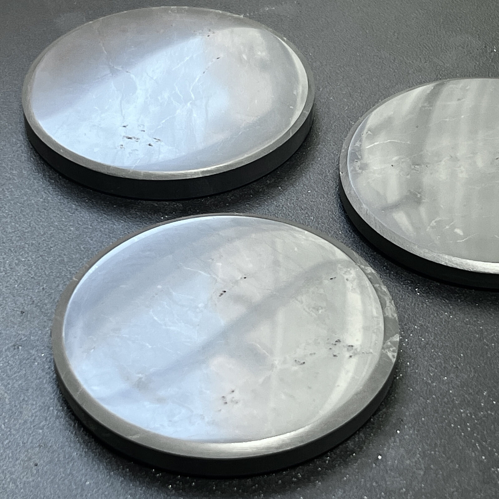 Shungite Polished Plate (3.5 Inch Diameter) Circle Coaster Disc Polished Natural