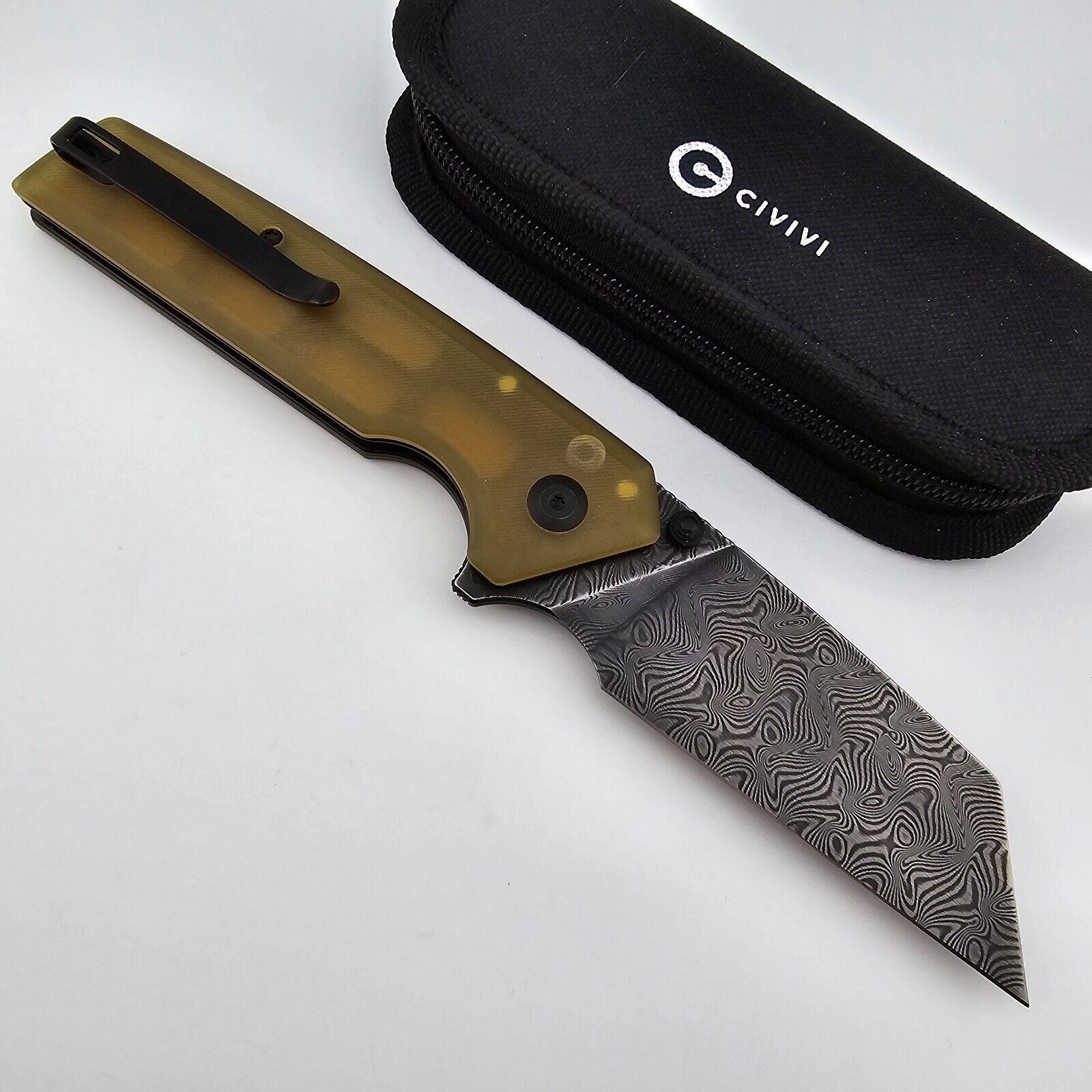 CIVIVI Amirite Folder Knife Ultem Handle Flipper Thumb Stud Button Lock Damascus
