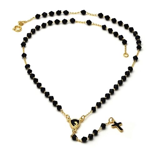 BEAUTIFUL ROSARY NECKLACE VIRGEN MARIA 18K GOLD OVER STERLING SILVER  