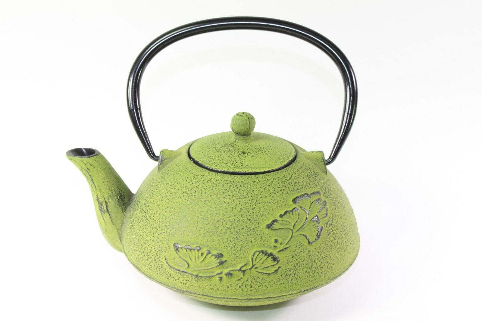 24 fl oz Green Ginkgo Leaf Japanese Cast Iron Teapot Tetsubin + Infuser Filter