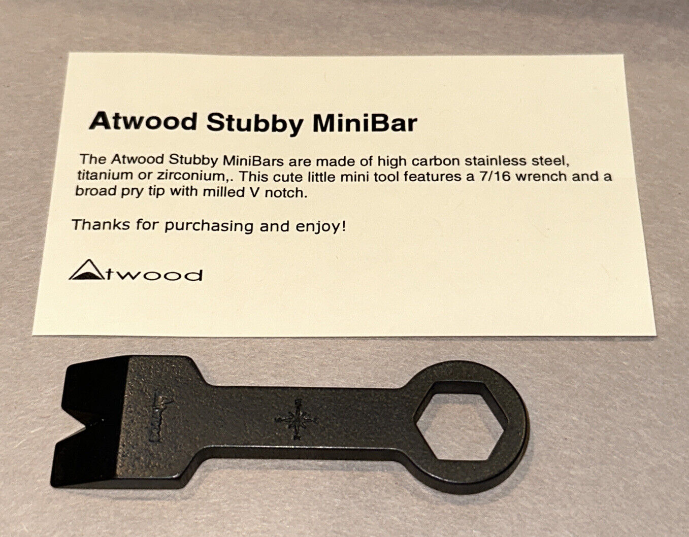 Peter Atwood Stubby MiniBar Made Of Zirconium Tool Pry Bar BRAND NEW