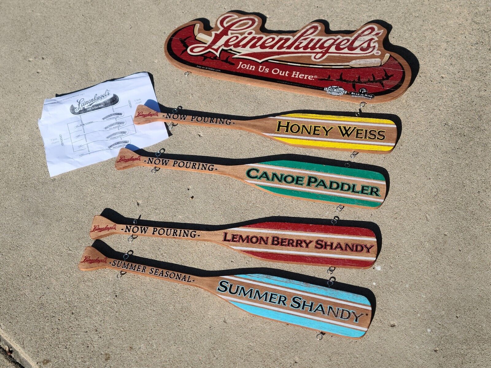 Leinenkugel’s Beer Canoe Paddle Now Pouring Hanging Sign Honey Weiss Shandy New*