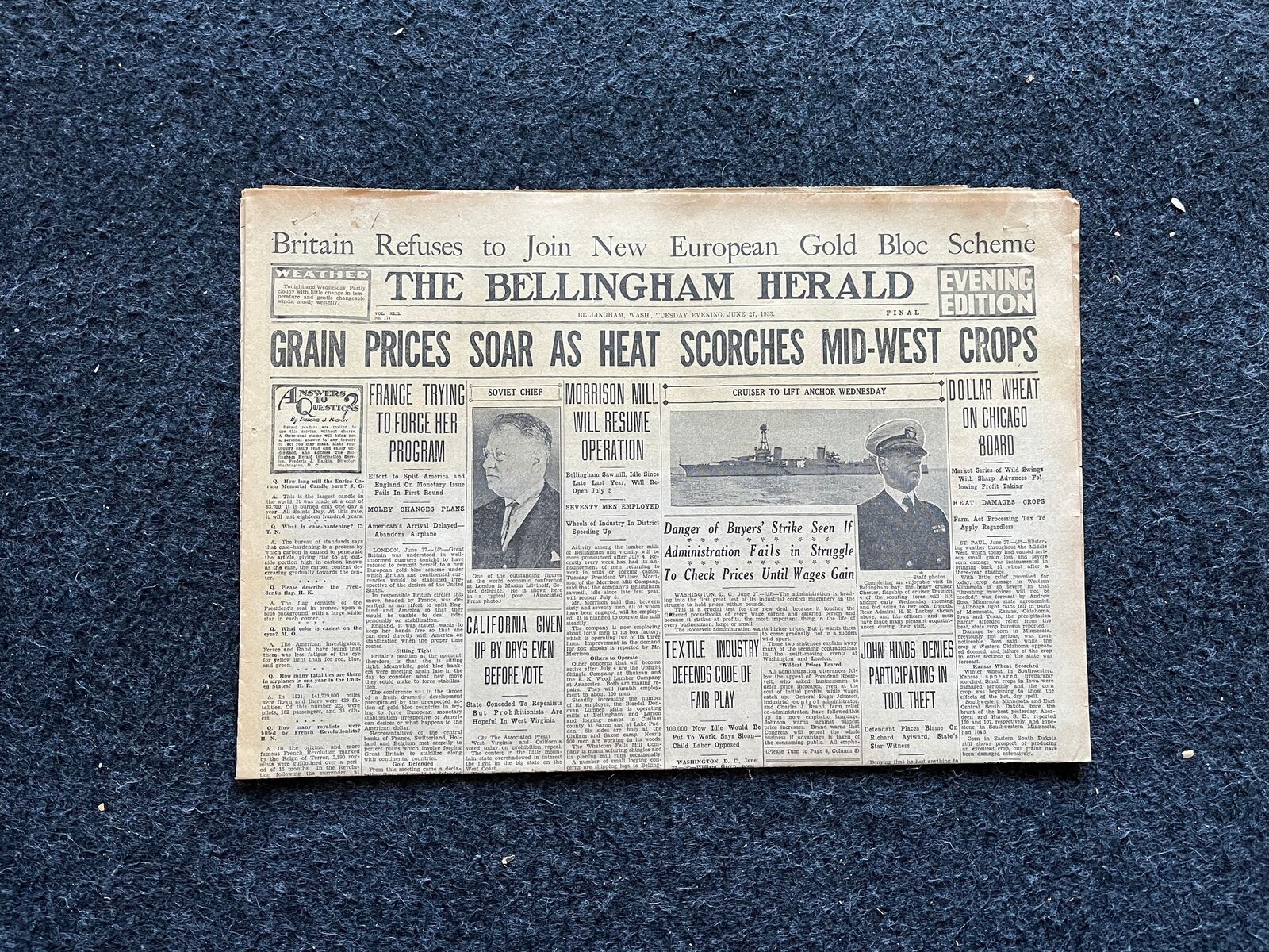 1933 American Dustbowl Great Depression Newspapers - Agriculture Decor, Cottage