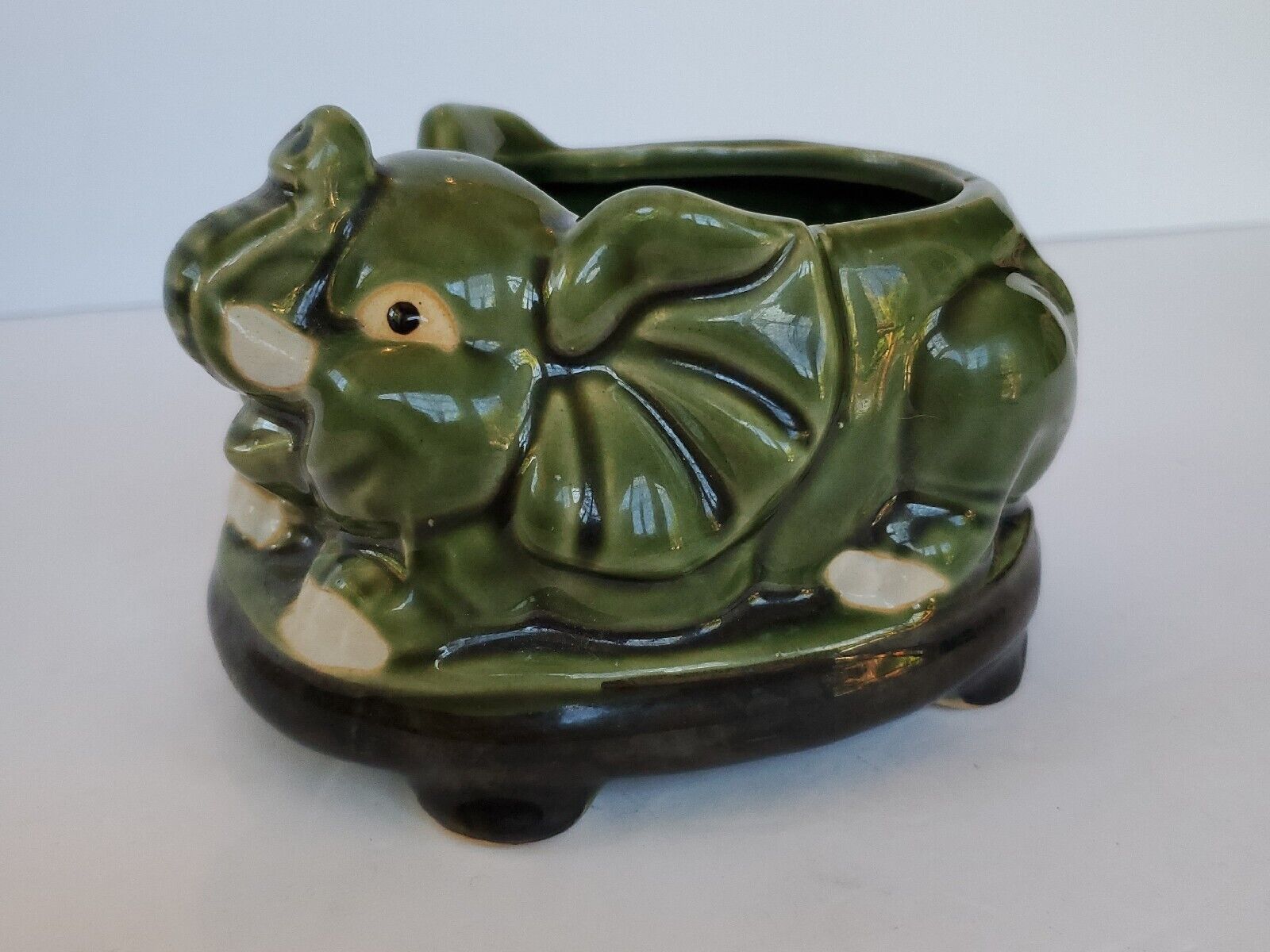 Vintage Art Pottery Green Glazed Elephant Planter *Succulent*Asian Style Decor*