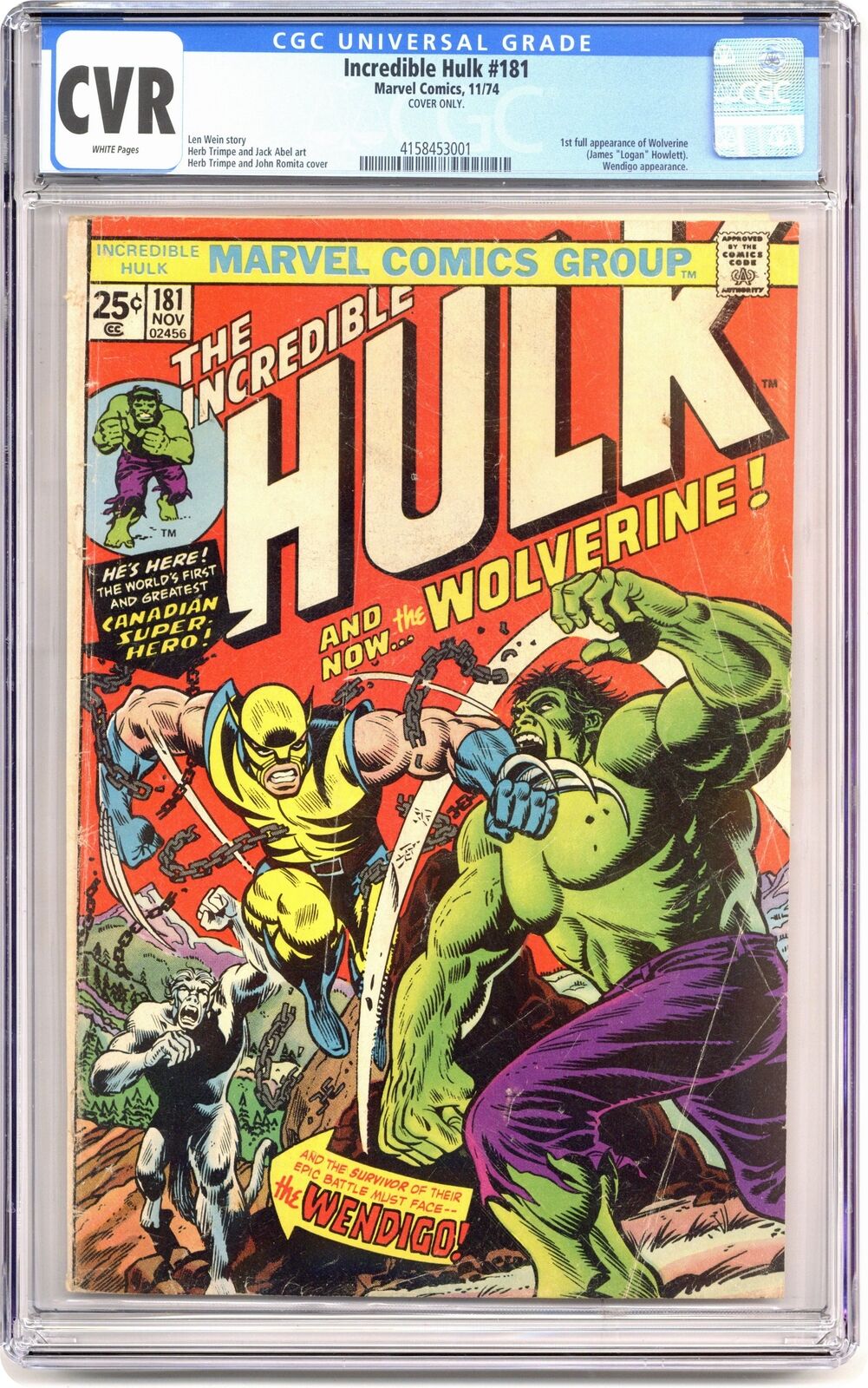 Incredible Hulk (1962 Marvel 1st Series) 181 CGC CVR Cover Only 4158453001
