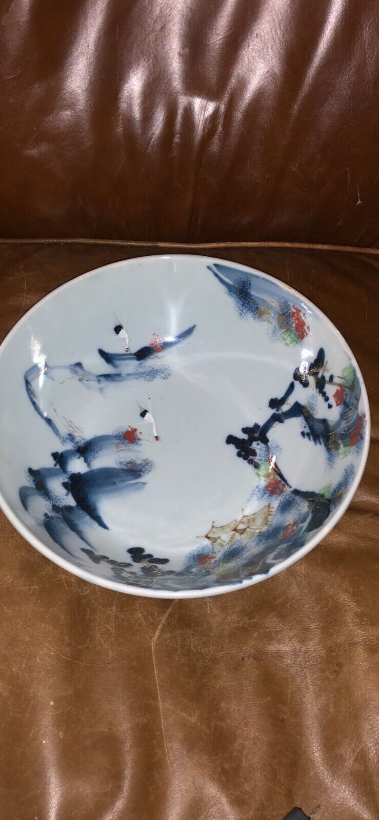 Beautiful design vintage hand-painted blueAsian bowl