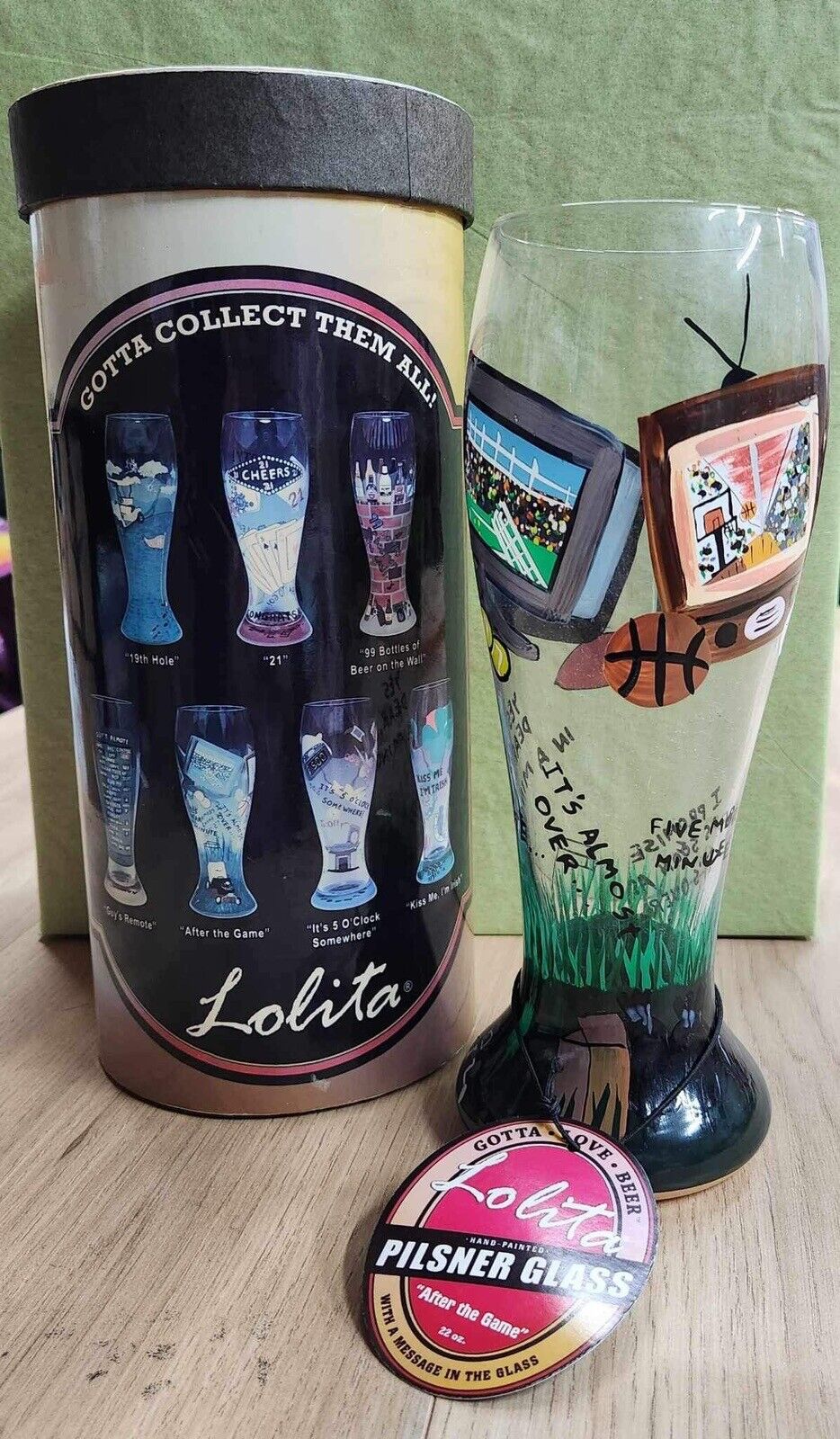 Lolita Hand Painted Beer Pilsner Glass “After The Game” New In Box