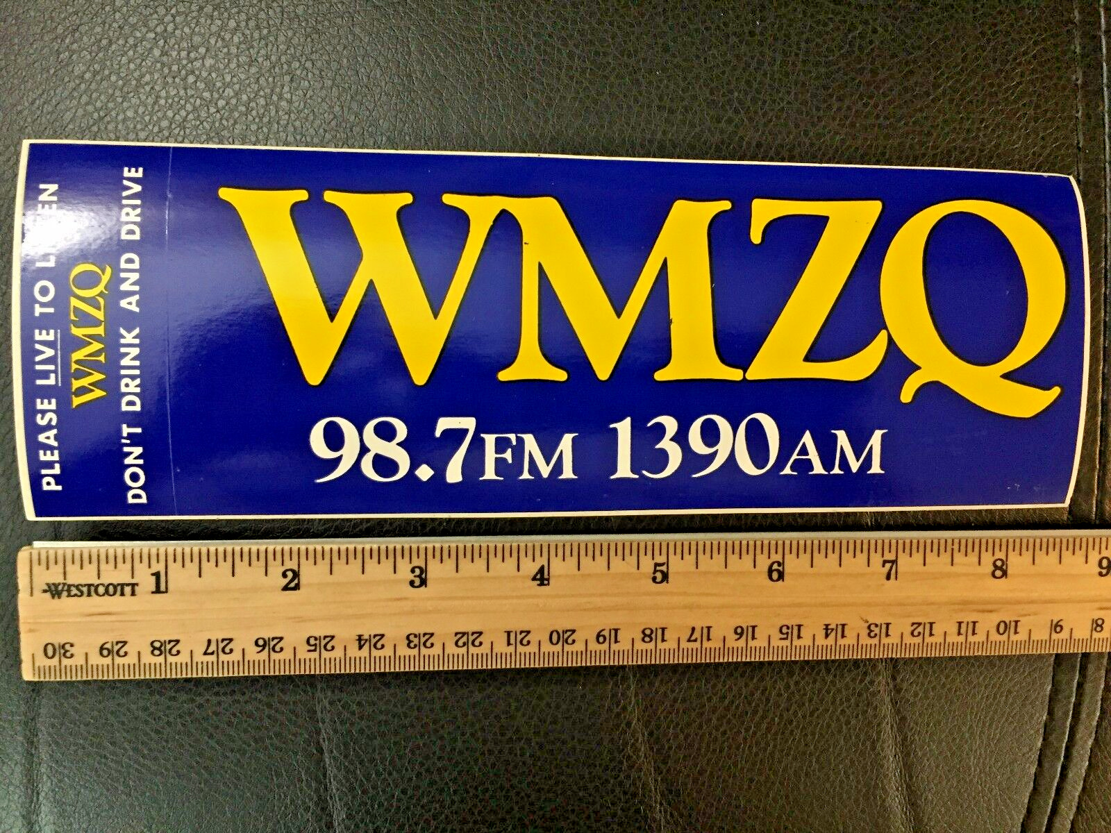 Vintage Bumper Sticker Decal 1985 WMZQ 1390 AM Radio Station Blue Sign FM 98.7