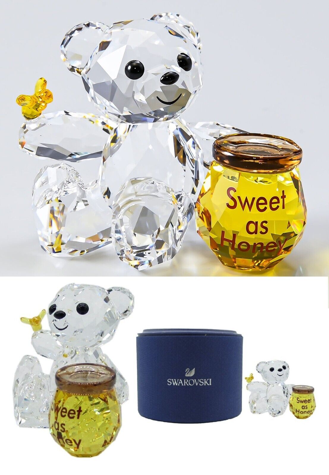 Genuine SWAROVSKI 5491970 Crystal Kris Bear Figurine Sweet As Honey Pot & Bee