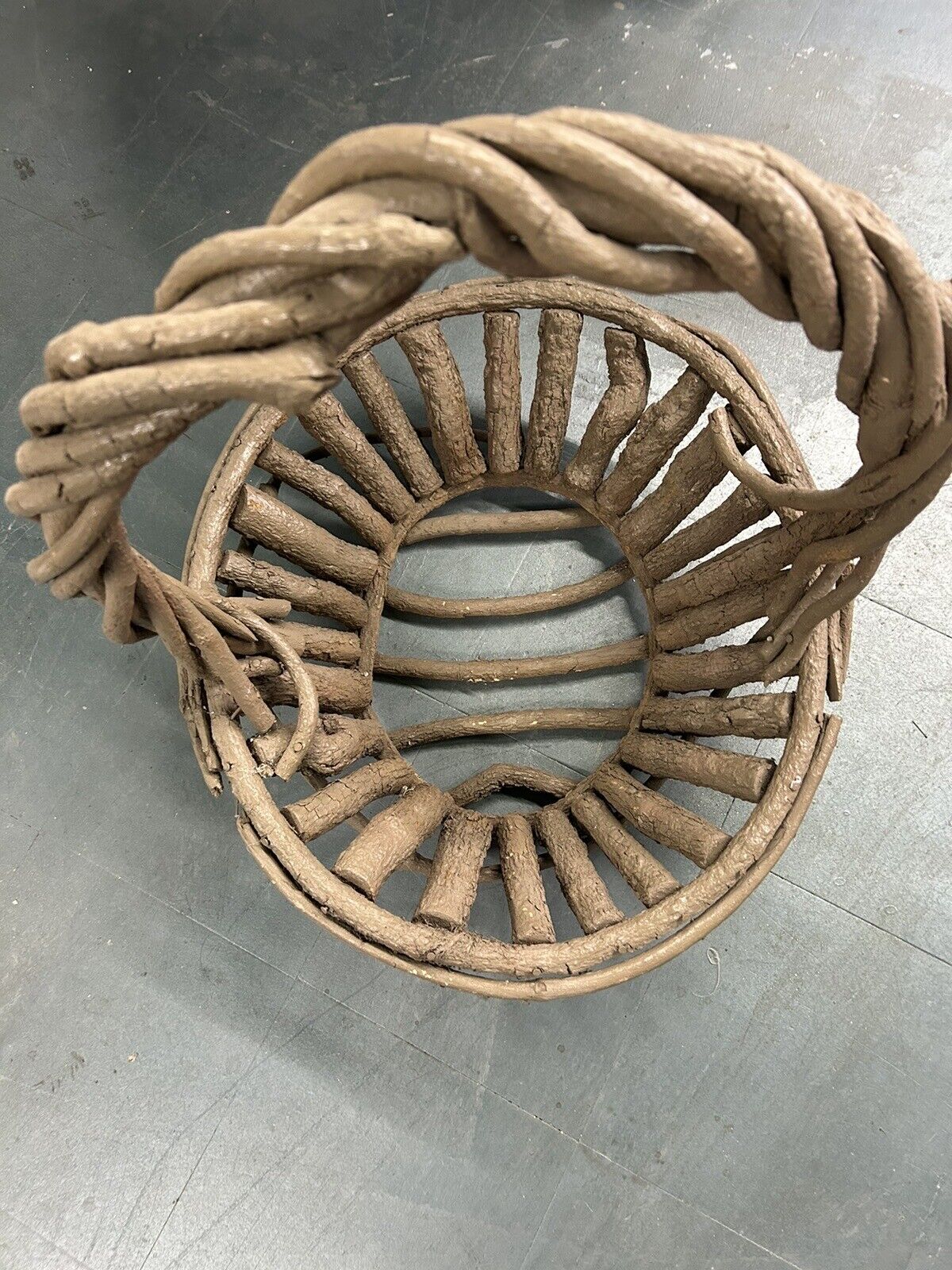 Large Vintage Rustic Country Primitive Handmade Twig Natural Wood Basket Stick